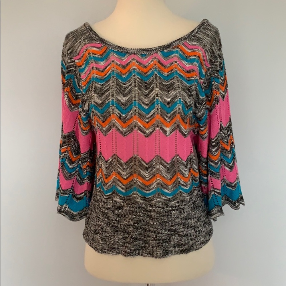 Vintage Sweater Medium Chevron Print Boho Festival